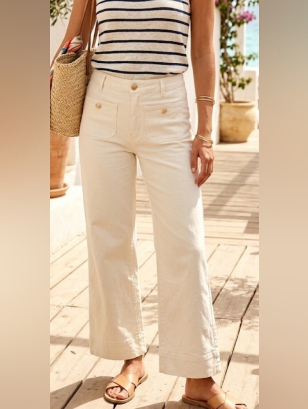 High-Rise Wide-Leg Jeans in Pale Yellow Cropped (Sz 28) Boho Boardwalk Travel